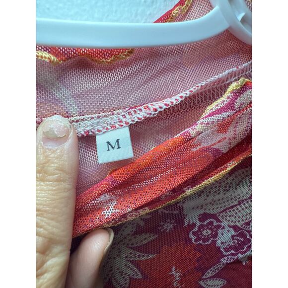 Womens floral mesh crinkle long sleeve top medium y2k festival boho goth - Picture 5 of 9